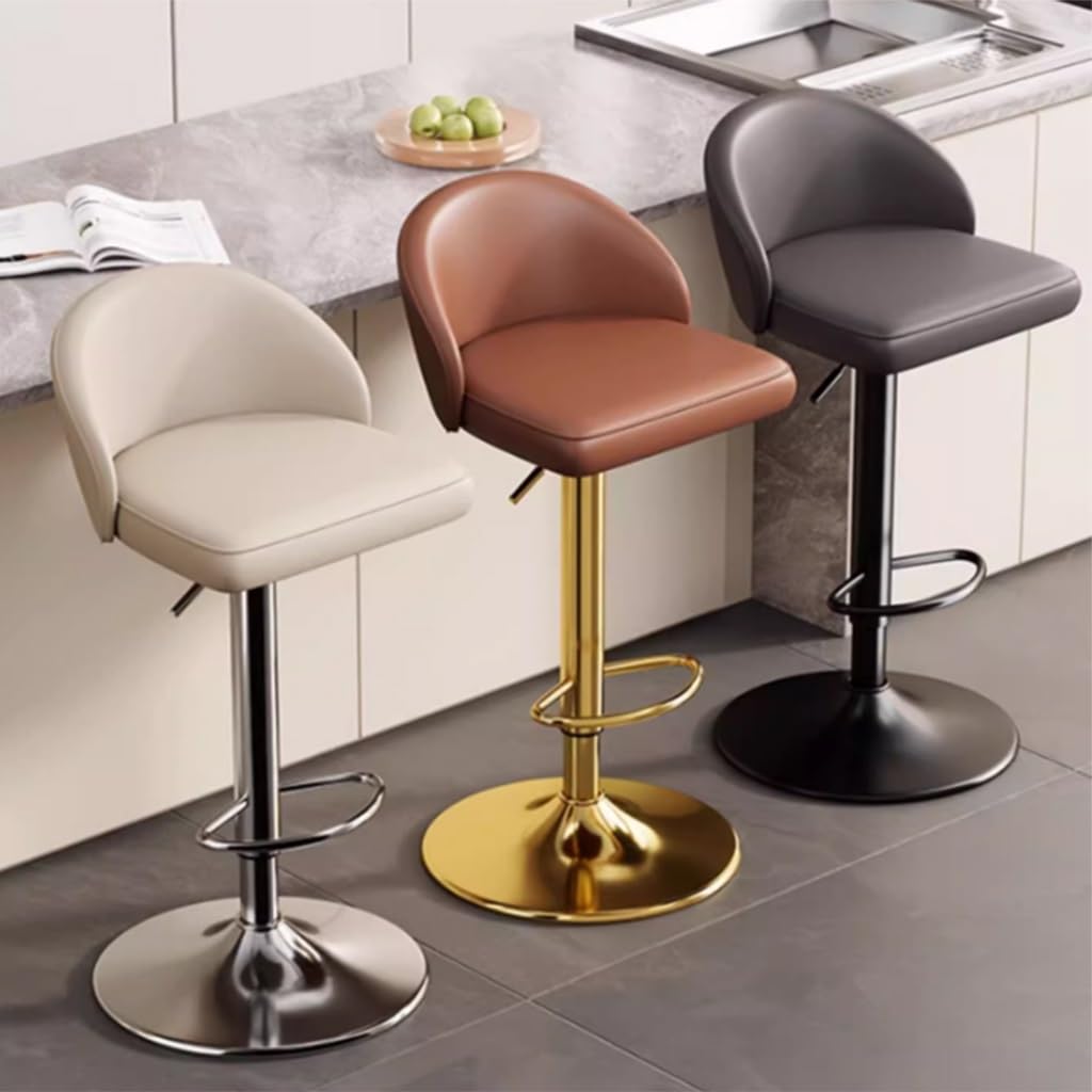 Amazon｜高さ調節可能レザーベージュバースツールバーチェア背もたれ