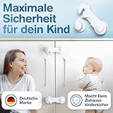 MUTKIND® 12 Stück Kindersicherung Schrank (Mit Kleber von TESA) - Extra Starker Halt - Schranksicherung Baby - Schubladensicherung für Schränke, Kühlschrank, Türen - Kindersicherung Schubladen Weiß