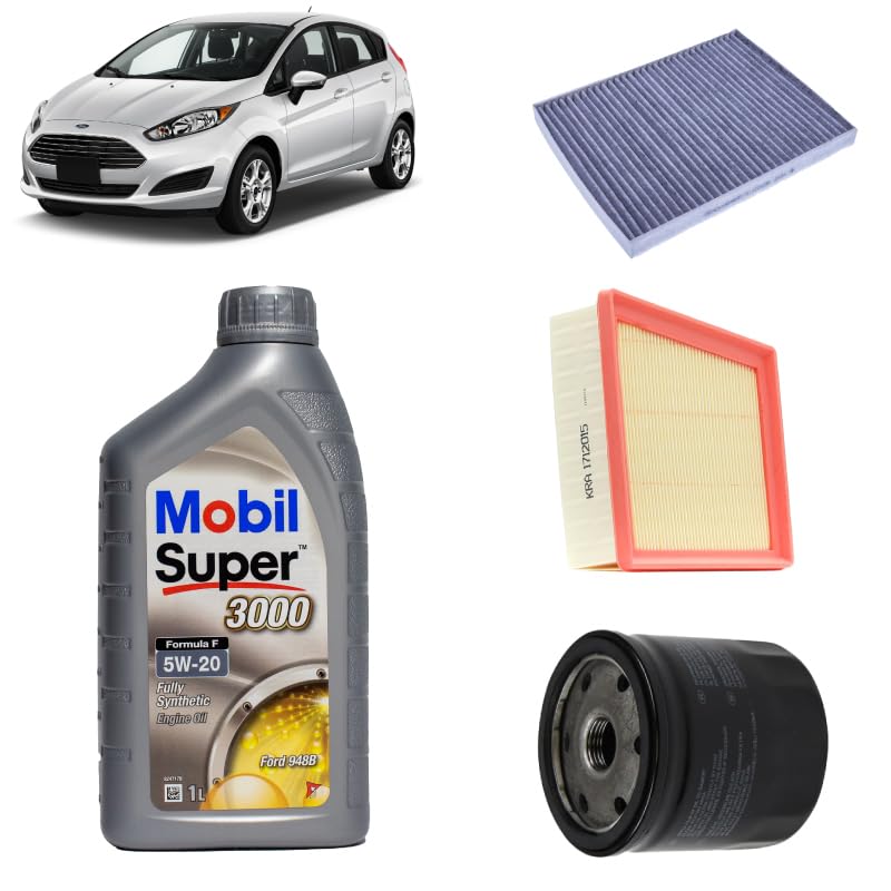 Kit tagliando 3 filtri + 4L olio Mobil 5W-20 per Ford Fiesta VI 1.4 benzina 2008-2018