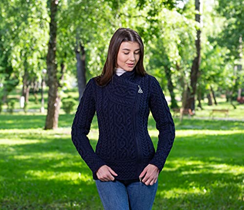 Image of SAOL Irish Cardigan for Women Made of 100% Merino Wool Ireland Sweater Cable Knit Zip Jacket