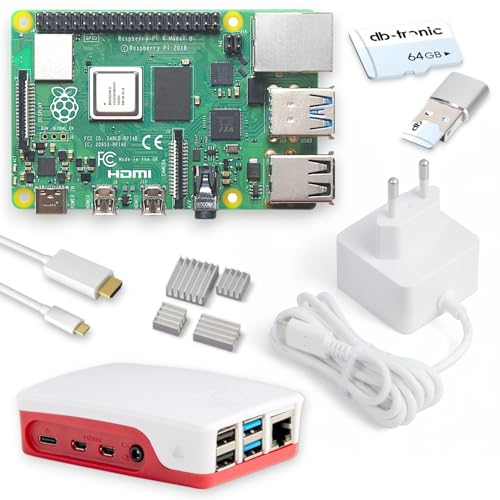 Raspberry Pi 4 2GB Starter Kit | Fuente de alimentación USB-C de 15 W | Carcasa | Tarjeta de Memoria 64 GB | Cable Micro HDMI 4K | Juego de disipador de Calor