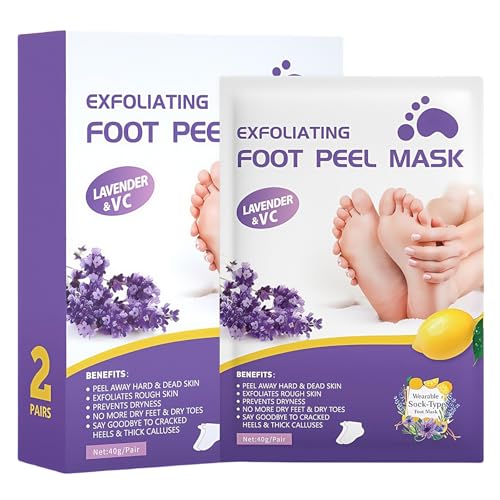2 Pairs Lavender Foot Peel Mask for Hard Skin - Exfoliating & Moisturizing Peel Socks for Calluses, Cracked Heels & Dead Skin, Foot Mask for Women & Men - Effective Foots Peel Solution