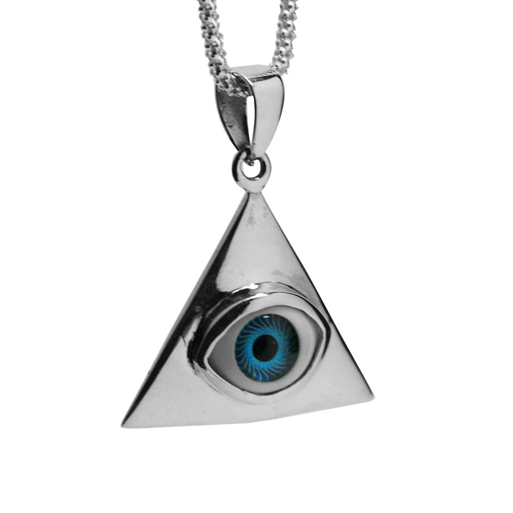 apop nyc "Eye of Providence Sterling Silver Pyramid Blue Eye Pendant Necklace 16-30 inch