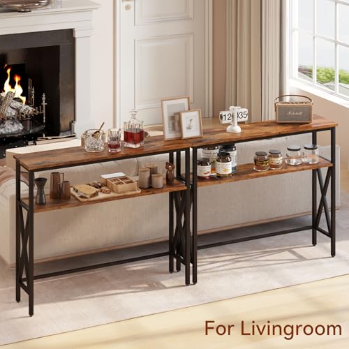 YMYNY Mesa de Entrada Estrecha, Consola de Entrada, Pequeña Mesa de Exposición, Mesa para Sofá, Mesa Auxiliar, Adecuada para Salón, Pasillo, Estilo Industrial, 101×25×80.5CM Marrón Vintage HST007H - imagen 3