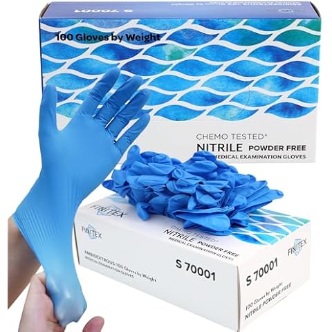 FINITEX Nitrile Disposable Medical Exam Gloves - 4 mil Powder-free Stretch Latex-Free Blue Gloves 100 PCS For Examination Home Cleaning Food Gloves (100, Small) Cover