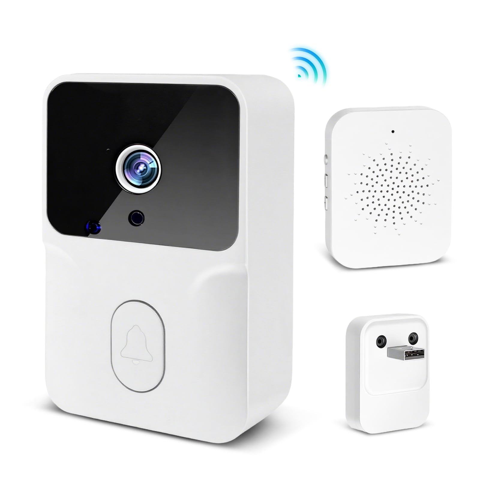 Videotimbre, Timbre Inalámbrico con 2.4GHz WiFi, 1080p HD Vídeo Timbre Puerta Inteligente con Cámara, Visión Nocturna, Audio bidireccional, Instalación Fácil por Cuenta Propia (Blanco)