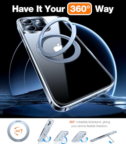 Image of TORRAS 360 Rotatable Ring for iPhone 14 Pro Max Phone Case [Compatible with Magsafe] with Stand, Magnetic Ring Holder Military Grade Shockproof Translucent Back Slim Ostand R, Clear | [Compatible with Magsafe] with Stand, Magnetic Ring Holder Military Grade Shockproof Translucent Back Slim Ostand R, Clear