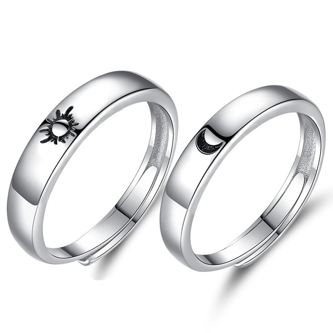 JYNXOR 2 Pcs Anillos de Plata Sol y Luna,Anillos de Pareja,Anillos de Sol y Luna,Juego Anillo de Plata de Mujer,Anillo de Plata Ajustable Joyería de Mujer,Regalos para Mejores Amigas,Regalo romántico