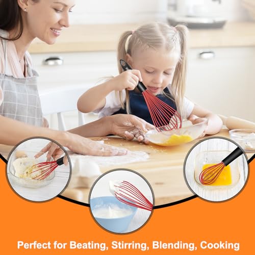 Image of HOTEC 4 Pieces Silicone Whisks Set, Wire Balloon Whisks for cooking Egg Beater, Non-slip Handle Whisk for Non-stick Cookware Perfect for Cooking, Stirring, Beating and Blending,Red