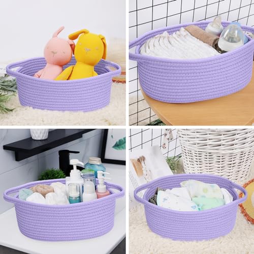 Image of ABenkle Small Basket with Handles, Boho Decorative Rope Woven Dog Cat Toy Storage Bin Shelf Storage Organizer, Easter Christmas Gift Basket, 12 inchx8 inchx5 inch