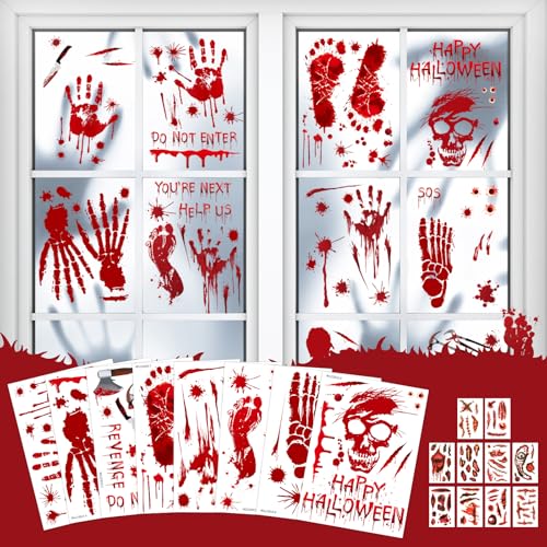 Halloween Decorations 165 PCS 8 Sheets Upgraded Bloody Handprint Footprint