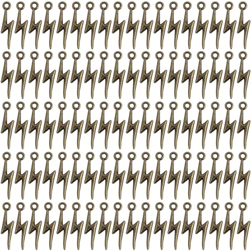 AUEAR 100 Pack Antique Bronze Lightning Bolt Pendants Flash Charms for Jewelry Making Supply Bracelet Necklace Earrings DIY Crafting Antiqued Brown