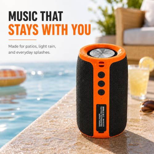 Image of Musibaby M68 Bluetooth Speaker, 12W, IPX5, 24H Playtime, OrangeBlack | Portable, small and compact with USB playback, AUX input, FM radio, TF card playback, up to 24H and dual pairing.