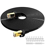 Lovicool Cat 7 Ethernet Cable 50 Ft Black,Internet Flat Network Patch Cords High Speed up to 10 Gbps