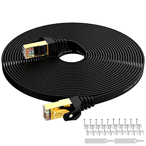 Lovicool Cat 7 Ethernet Cable 50 Ft Black,Internet Flat Network Patch Cords High Speed Up To 10 Gbps Ethernet Networking Wire Sstp Rj45 Gold Plated Head For Switch/Router/Modem/Patch Panel 15M #TOP28