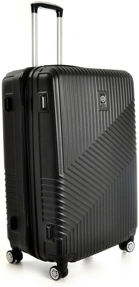 SANTINO Mala de Bordo de Viagem Rígida ABS 4 Rodas 360º com Segredo Leve Resistente Flexível Antifurto [Geometric] (Preta, Pequeno)
