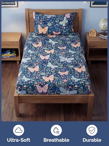 Image of Kids Twin Butterfly Meadow Bed Sheets - 3 Piece Butterfly Meadow Sheet Set | Butterfly Meadow Themed Bedding, Ultra-Soft, Cute & Cozy, Breathable & Machine Washable, Bed Set for Boys, Girls & Teens