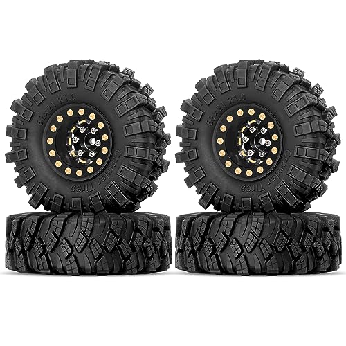 OGRC 1.0 RC Wheel and Tires Brass Negative Offset 7mm Wheels with New Compound 1.0 Tires for 1/18 TRX4M 1/24 SCX24 C10 JLU Deadbolt Gladiator Bronco FMS FCX24 RC Crawler Car