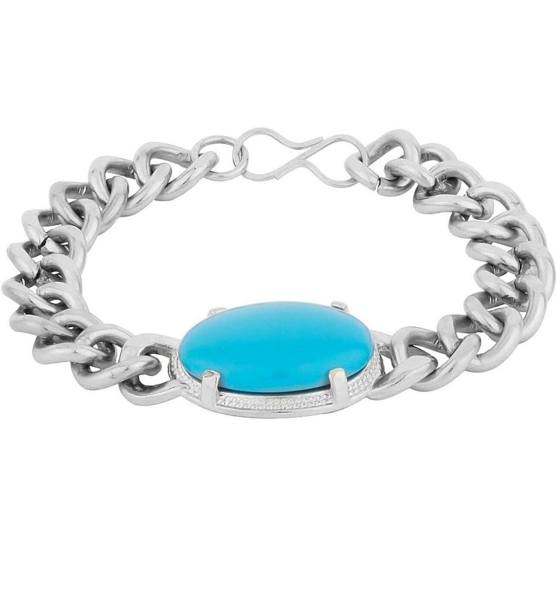Naughty Silver Chain Bracelet with Turquoise Oval Stone-image-8