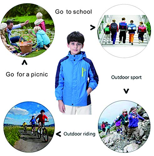 Image of Boys Rain Jacket with Hood Waterproof Casual Lightweight Zipper Raincoat for Kids Outwear Windbreaker Clothes (5-14)