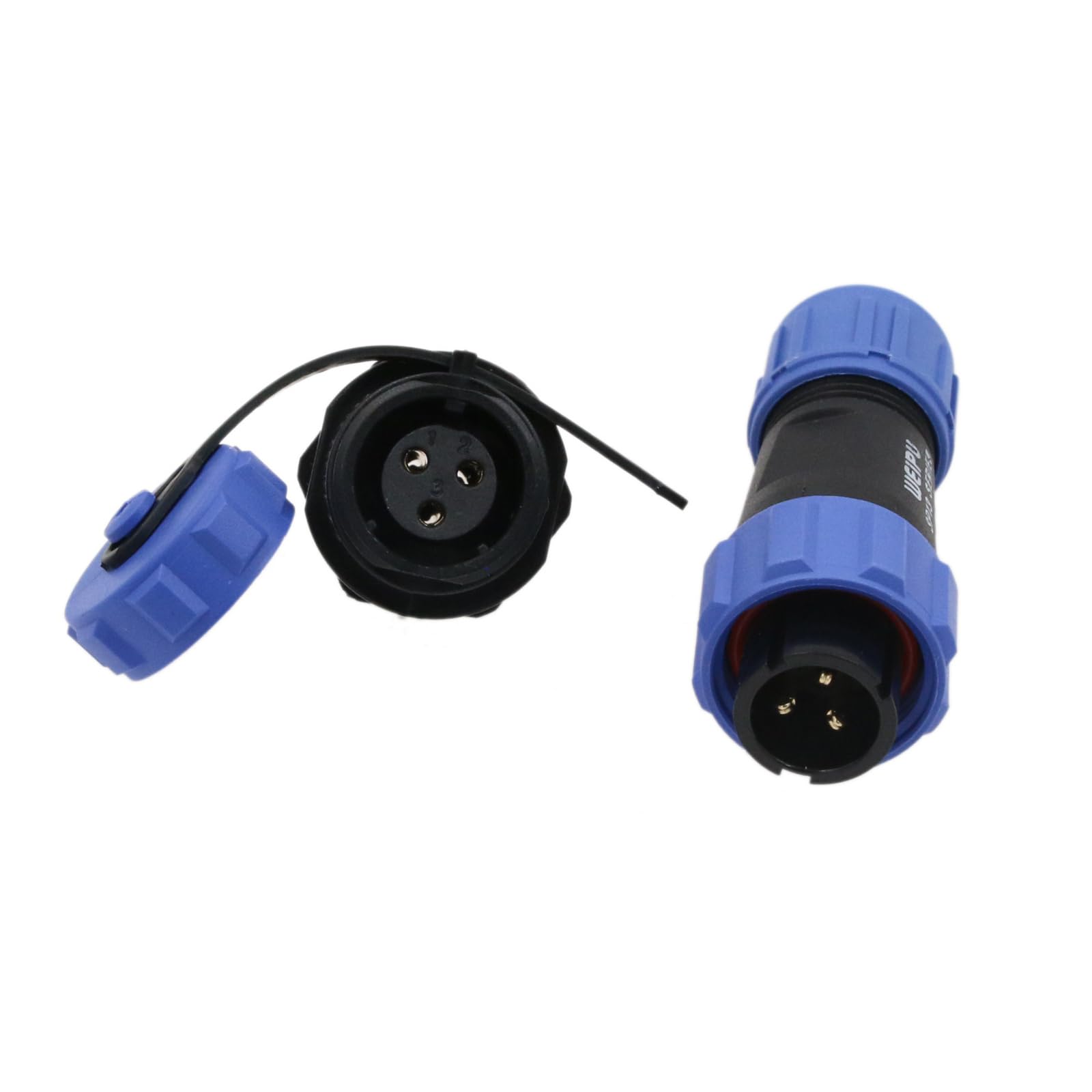 HangTon SP13 3 Pin Plug Socket Connector Aviation Circular Male Female 13A, Dustproof Cap 18AWG Wire for Industrial Power Outdoor Application