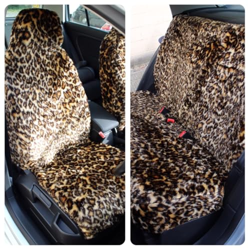 Universal Full Set of Furry LEOPARD Airbag Seat Covers for Car Vans 4x4 MPVs SUVs