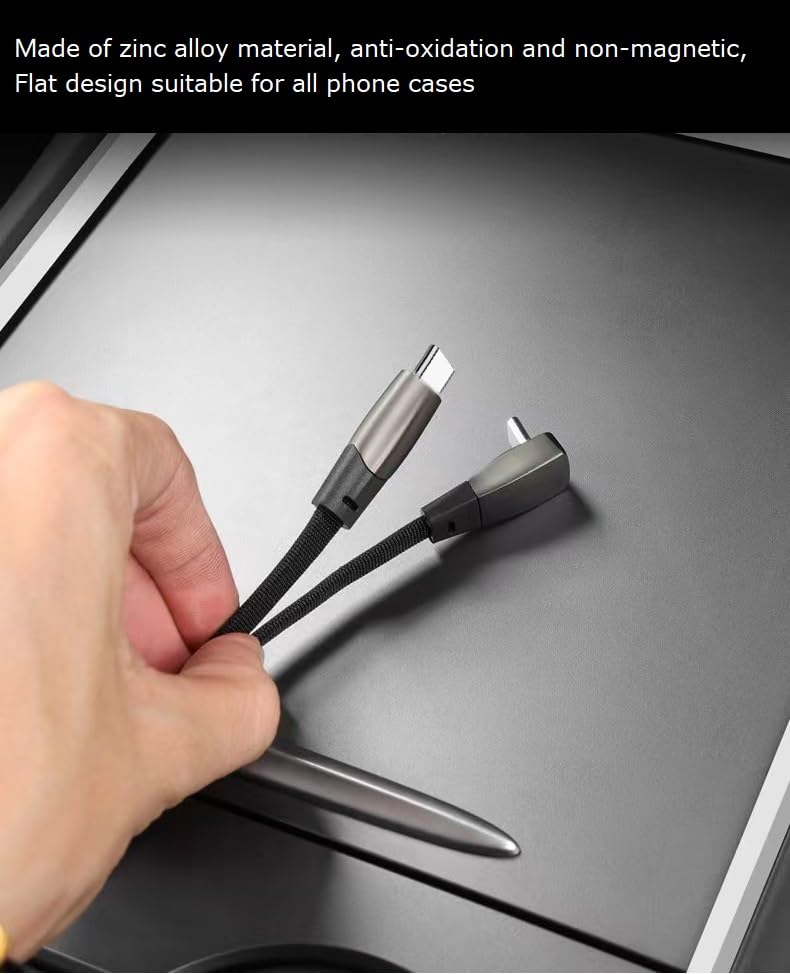 Miniatura 3 de Paquete de 2 cables USB-C para Tesla modelo Y3,90 en ángulo recto trenzado plano PD QC3.0 cable de carga (USB-C a Lightning y USB-C a USB-C) se