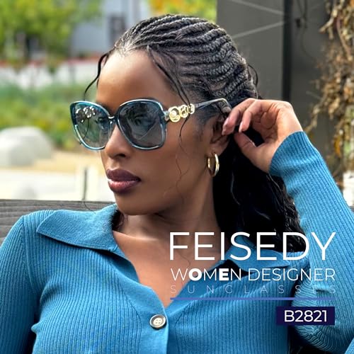 FEISEDY Women's Fashion Sunglasses, Oversized Square Frame with Pearl Sparkling, Polarized UV Protection B28212
