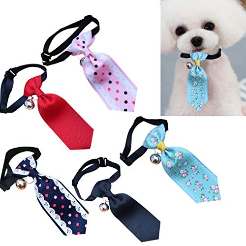 SIPLIV 5 Piezas Cachorro Gato Moda Mascota Corbata Pajarita Corbata con pequeña Campana Mascota Traje Corbata Ajustable Corbata Cuello para Accesorios de Aseo de Gato - c (s 15-30cm)