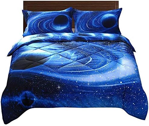 ENCOFT Universe Blue Galaxy Comforter Sets Twin 3 Pcs, Boys and Girls Kids Galaxy Bedding Sets , Galaxy Blue Bedspread Coverlet Quilt Comforter Sets, Blue Space Comforter Twin (Galaxy Blue, Twin)
