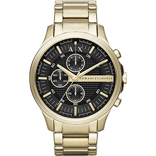 Armani Exchange Reloj para Hombre, Movimiento cronógrafo de cuarzo, 46mm Caja de acero inoxidable dorado con correa de acero inoxidable, AX2137, Tono dorado y negro