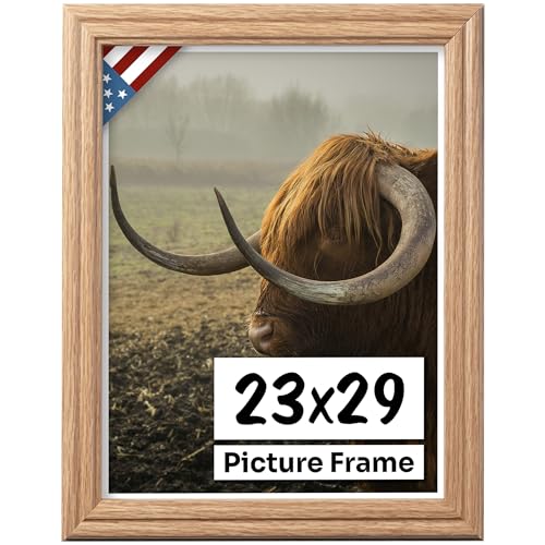 Oak 23x29 Picture Frame .75" Inch Wide - Faux Oak Decor Handmade Solid Wood Frames with Preinstalled Hangers and UV Blocking Plexiglass 29x23 Frame