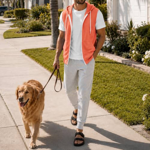 Image of Ohoo Mens Slim Fit Sleeveless Lightweight Zip Up Hooded Sweatshirt Vest Hoodie