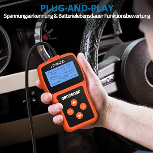 AUTOUTLET OBD2 Diagnosegerät, Auto OBD2 Scanner Codeleser OBD2 EOBD Motor Fehlercodeleser Scanner mit DTC-Definition, 10 Sprachen, Spannungserkennung und -überwachung, KFZ-Fehlercode-Lesegerät