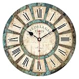 VIKMARI Leise Nicht Ticken Rustikal Wanduhr, Römische Zahlen Holz Rund Zuhause Dekorativ Wanduhren, 34 cm Retro Stil