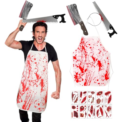 Sprinlot Halloween Costume Boucher, Tabliers Halloween, 2 pcs Serre-tête Halloween, Deguisement Boucher Halloween Homme, Tabliers Bandeaux pour Halloween Carnaval Mascarade