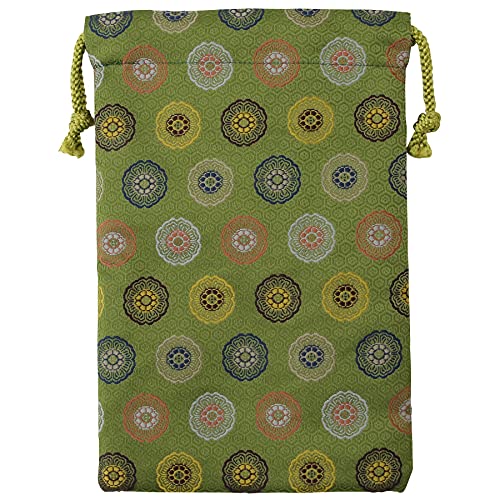 Brocade drawstring bag, lined with Nishijin brocade, 2, size M. (Midoriaomarumon)2