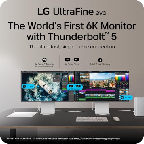 LG 32U990A-S 32-Inch Ultrafine 6K (6144 x 3456) Nano IPS Black Thunderbolt 5 Professional Monitor, 60Hz, DisplayHDR 600, Speakers, HDMI 2.1, DisplayPort 2.1, USB-C, Tilt/Height/Pivot Stand, Silver by LG - Used condition - Image 4
