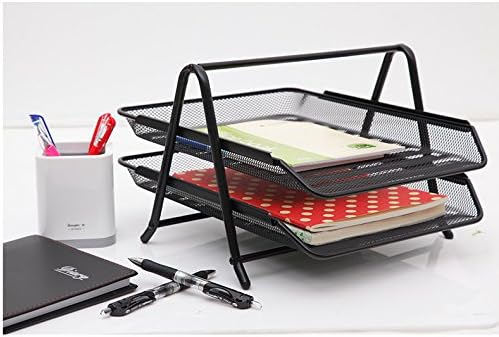 Kinbor 2 Tier Letter Tray Organizer,Mesh Desk Organizer,Desktop Document Paper File Tray, Black