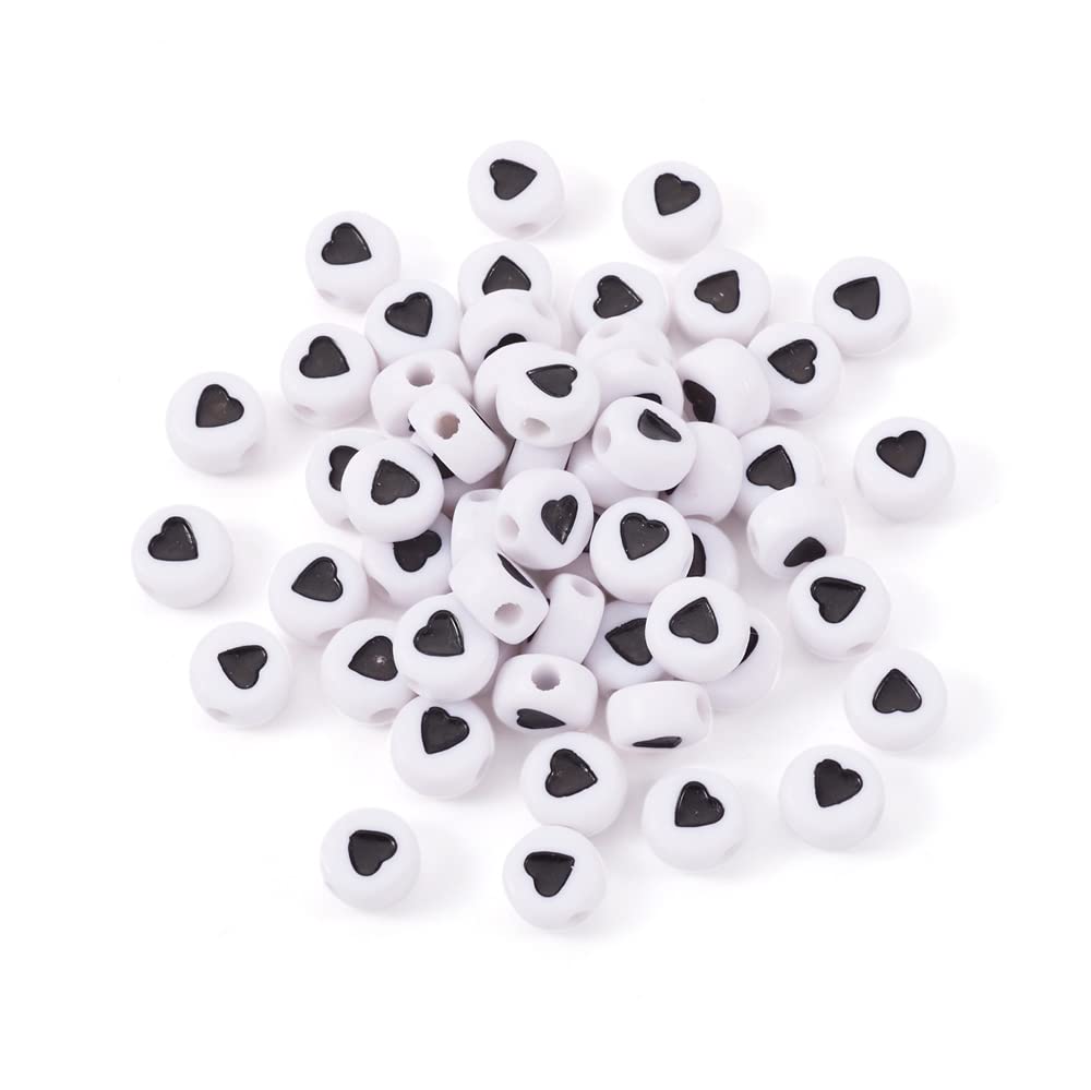 Craftdady 500pcs Arcylic Alphabet Beads 7mm Black Heart Flat Round Dics Coin Loose Beads Charms for Bracelet Jewellery Crafts Making Vanlentine's Gift