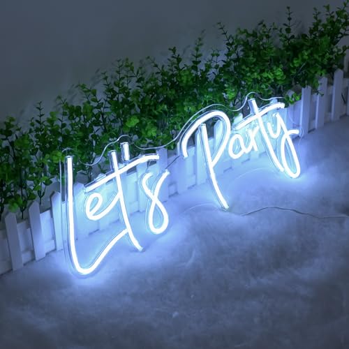Image of Let's Party Neon Signs, Neon Light Sign for Wall Decor 20 x 9Inches Large LED Neon Sign Art Decorative Lights for Wedding Party Home Bar Store Festival, White