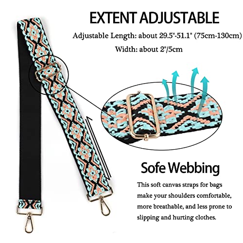 Image of Dsigo Purse Strap, 2 inch Wide Gold Buckle Embroidery Crossbody Shoulder Strap for Bag Handbag Canvas Bag Crossbody Bags