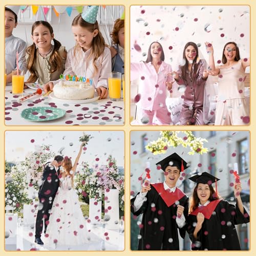 Image of MARFOREVER Maroon Confetti, Maroon Graduation Party Decorations Burgundy Silver Confetti 1 Inch Round Confetti Table Scatter for Engagement Birthday Wedding Bridal Shower Table Decorations