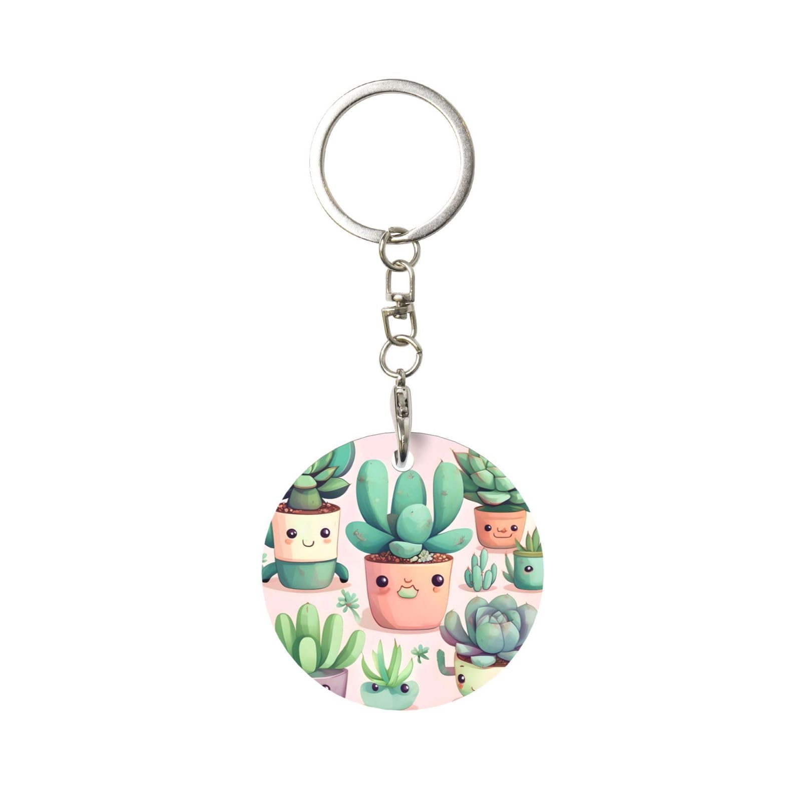 Lovely succulent plants Round Metal Keychain, FashionAluminium Keyring Gift for Men & Women