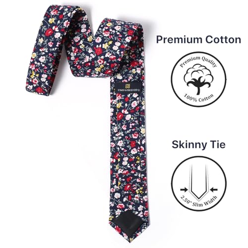 Image of Parquet Mens Floral Tie | Cotton Printed Skinny Necktie for Wedding | Spring & Summer