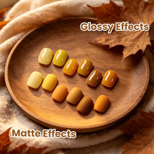Image of Beetles Fall Gel Polish Set - Amber Season with Color Card, 6 Colors Yellow Brown Gel Nail Polish Set 15ML Full Size, Same Color Same Bottle, Long-Lasting Soak Off UV Lamp Fall Nails Art