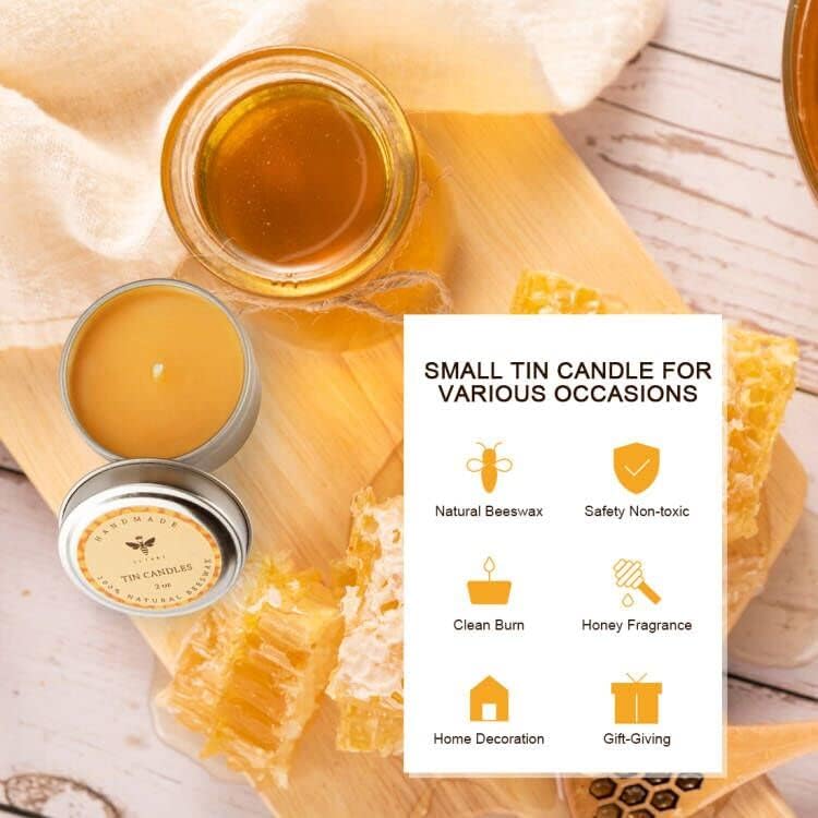 DEYBBY Pure Beeswax Emergency Candle Set of 4 - Natural Honey Scented Travel Tin - Image 2