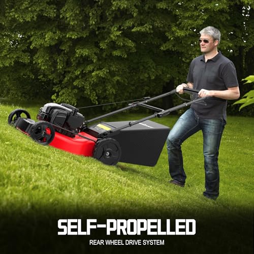 Image of PowerSmart 21-inch 140cc 2-in-1 Self Propelled Gas Lawn Mower | Briggs and Stratton E550 Engine, Mulching /Bagging, Single-Level 6 Height Adjustment