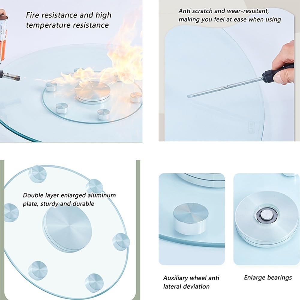 Plateau tournant Lazy Susan en verre trempé pour table de salle à manger – Plateau de service rond avec roulettes, idéal pour partager et divertir facilement, parfait pour les assiettes de 50,8 cm