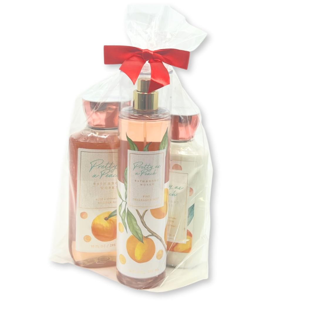 Bath & Body Works Pretty as Peach - 3pc bundle - Gift Pack for Holiday - Shower Gel 10 oz - Fine Fragrance Mist 8 oz - Body Lotion 8 oz